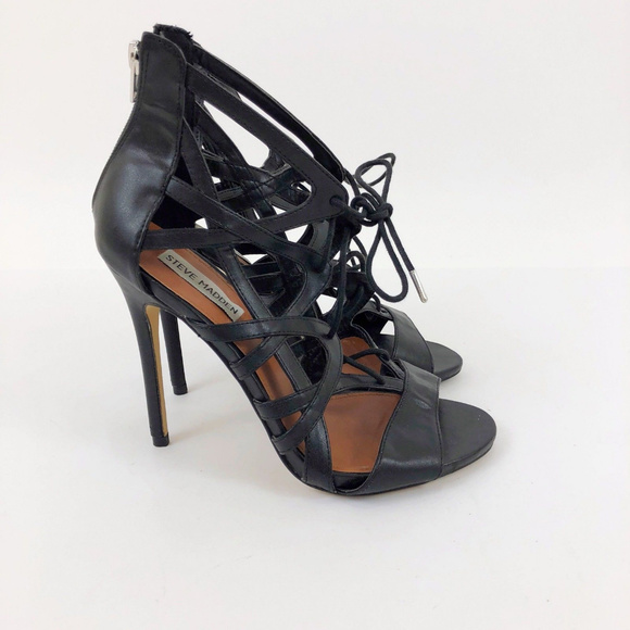 Steve Madden Shoes - Black Open Toe Summer Heels High Zip Up Back Laced